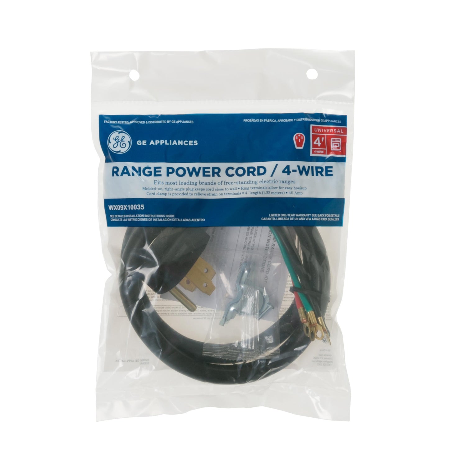 Ge Appliances WX09X10035 4' 40amp 4 Wire Range Cord