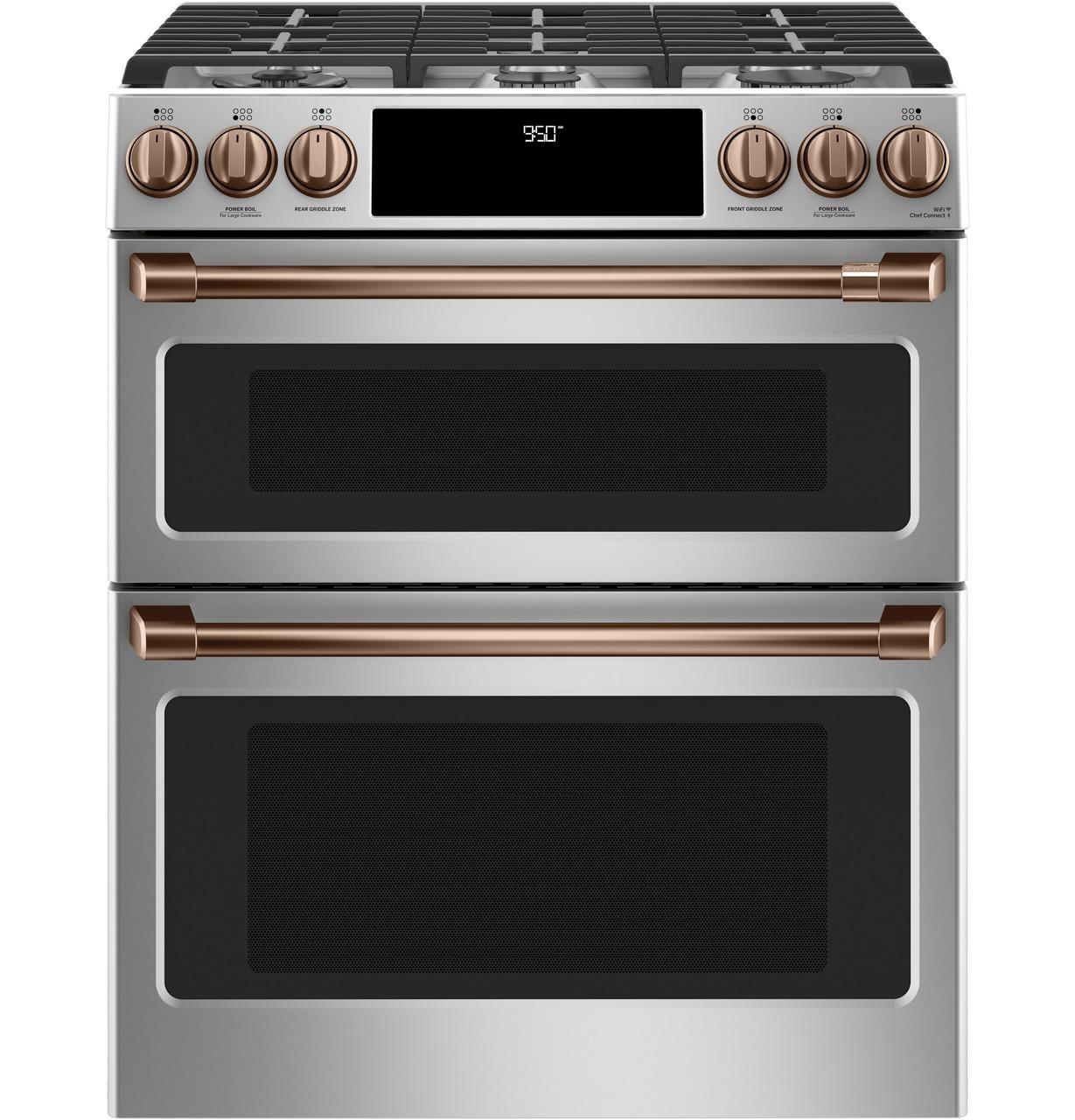 Cafe C2S950P2MS1 CAF(EBACK)™ 30" Smart Slide-In, Front-Control, Dual-Fuel, Double-Oven Range with Convection