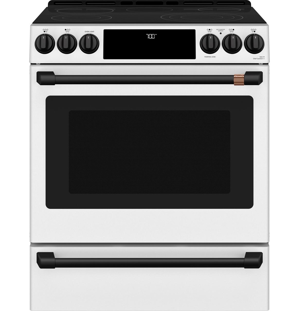 Cafe Caf(eback)™ 30" Smart Slide-In, Front-Control, Radiant and Convection Range