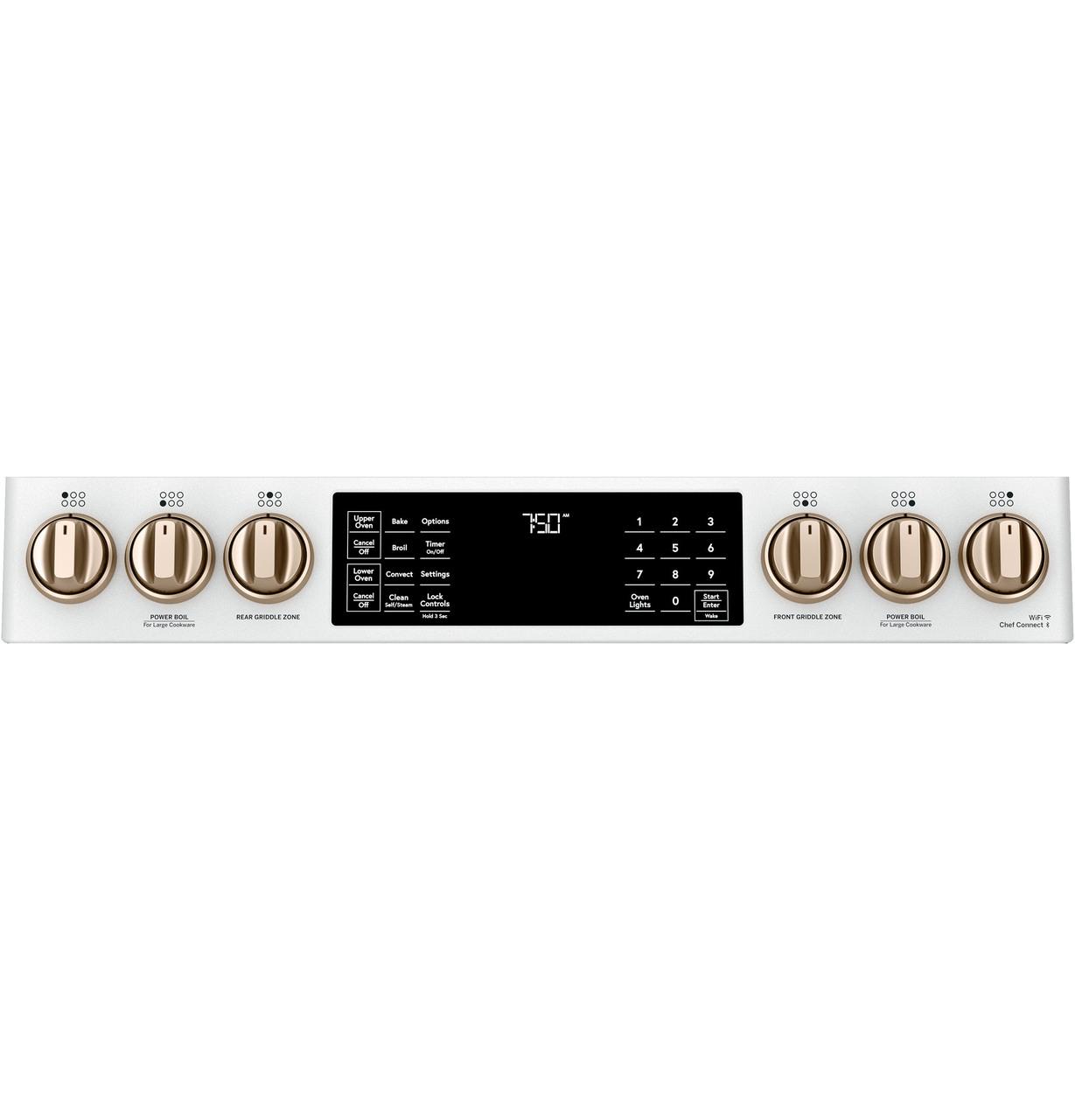 Cafe CGS750P4MW2 CAF(EBACK)™ 30" Smart Slide-In, Front-Control, Gas Double-Oven Range with Convection