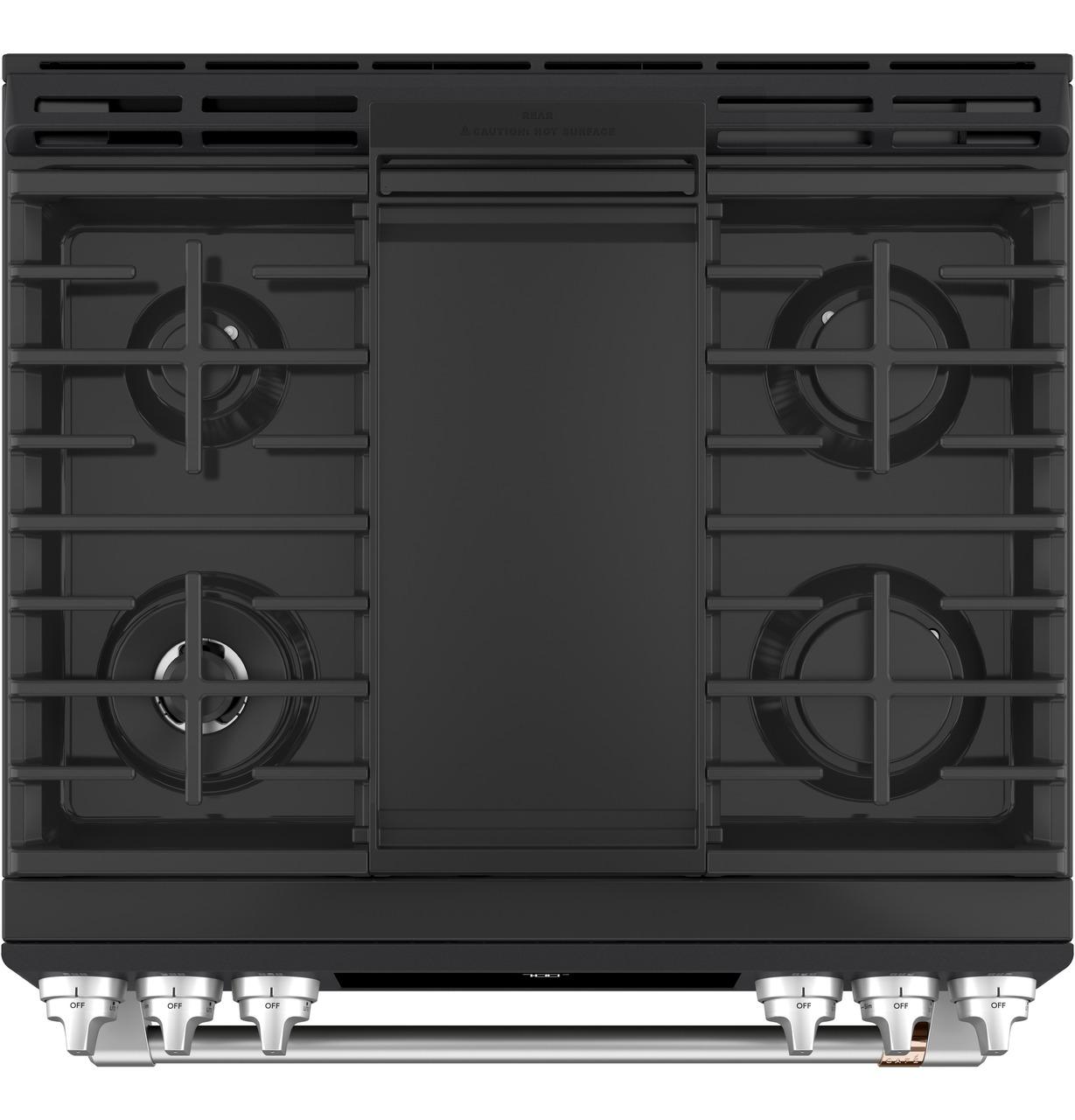 Cafe Caf(eback)™ 30" Smart Slide-In, Front-Control, Gas Range with Convection Oven