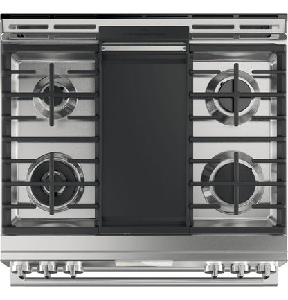 Caf(eback)™ 30" Smart Slide-In, Front-Control, Dual-Fuel, Double-Oven Range with Convection in Platinum Glass