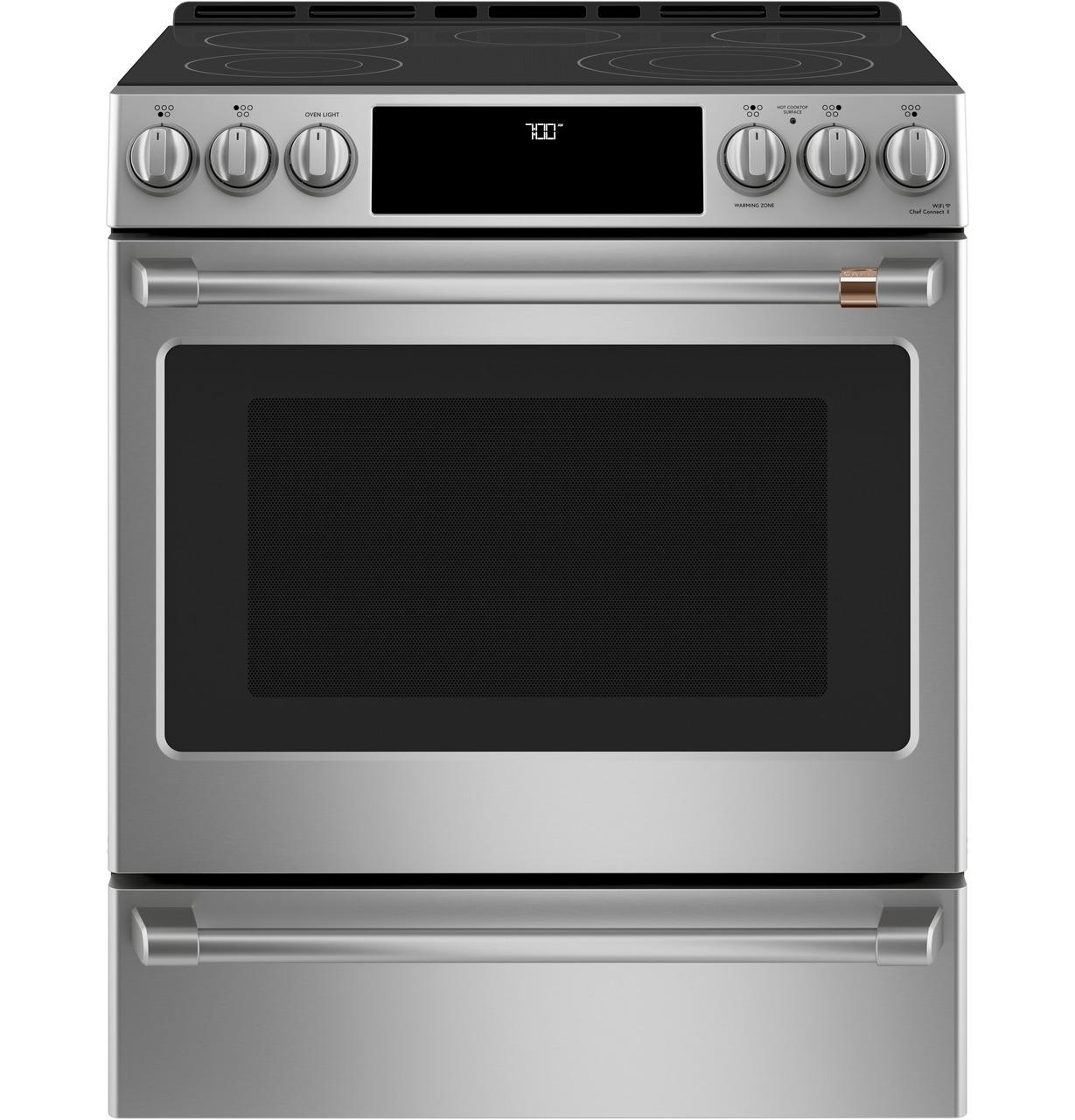 Cafe Caf(eback)™ 30" Smart Slide-In, Front-Control, Radiant and Convection Range