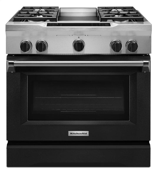 Kitchenaid KDRS463VBK 36'' 4-Burner with Griddle, Dual Fuel Freestanding Range, Commercial-Style - Imperial Black