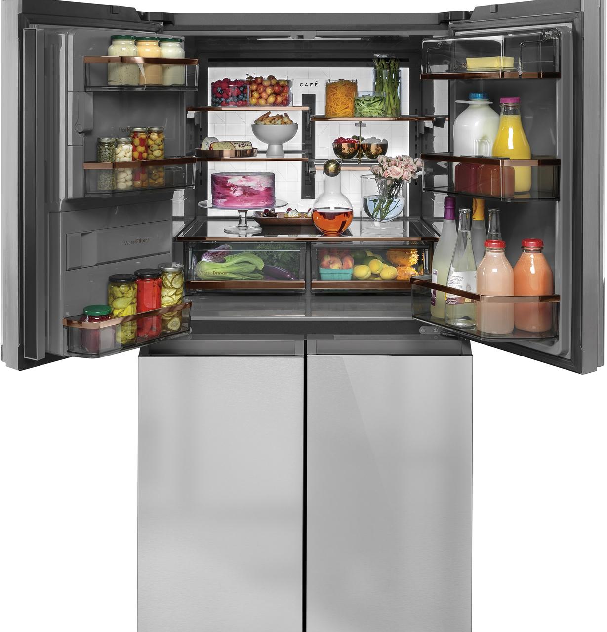 Caf(eback)™ ENERGY STAR® 27.4 Cu. Ft. Smart Quad-Door Refrigerator in Platinum Glass