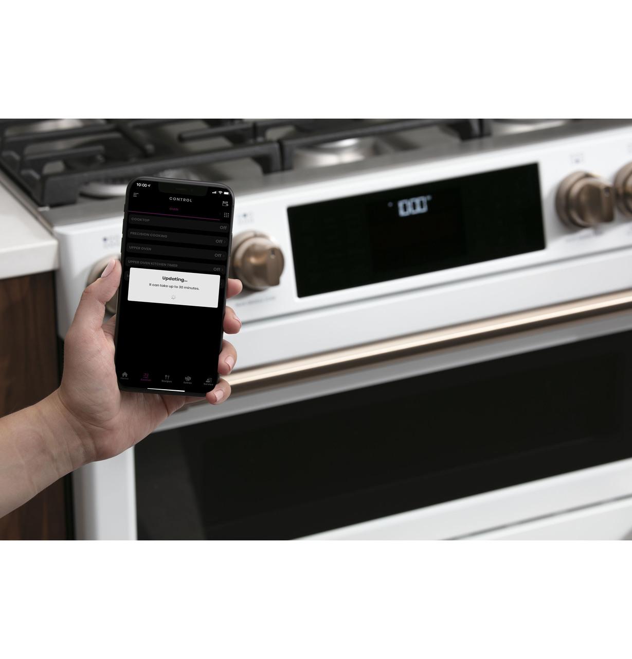 Cafe Caf(eback)™ 30" Smart Slide-In, Front-Control, Gas Double-Oven Range with Convection