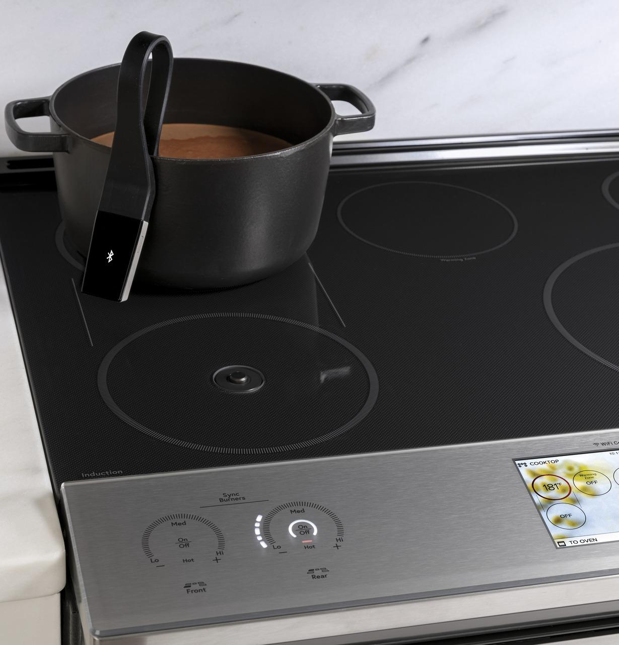 Cafe CHS90XM2NS5 CAF(EBACK)™ 30" Smart Slide-In, Front-Control, Induction and Convection Range with In-Oven Camera in Platinum Glass