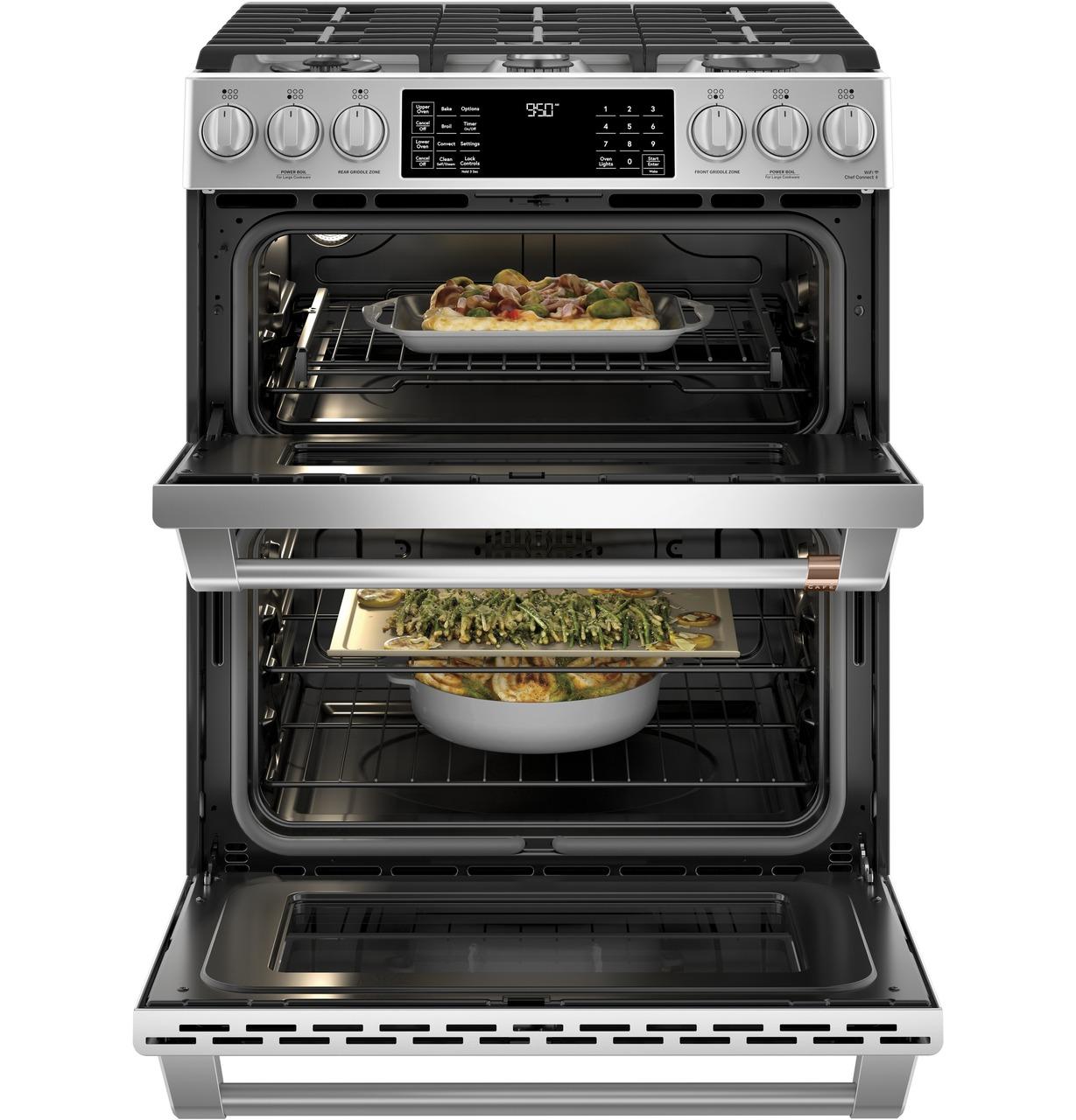 Cafe C2S950P2MS1 CAF(EBACK)™ 30" Smart Slide-In, Front-Control, Dual-Fuel, Double-Oven Range with Convection