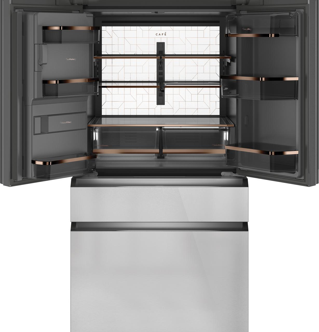 Cafe CVE28DM5NS5 CAF(EBACK)™ ENERGY STAR® 27.8 Cu. Ft. Smart 4-Door French-Door Refrigerator in Platinum Glass