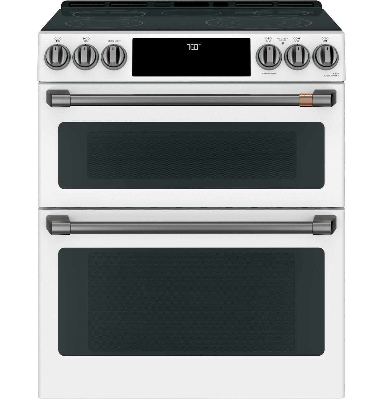 Cafe CES750P4MW2 CAF(EBACK)™ 30" Smart Slide-In, Front-Control, Radiant and Convection Double-Oven Range