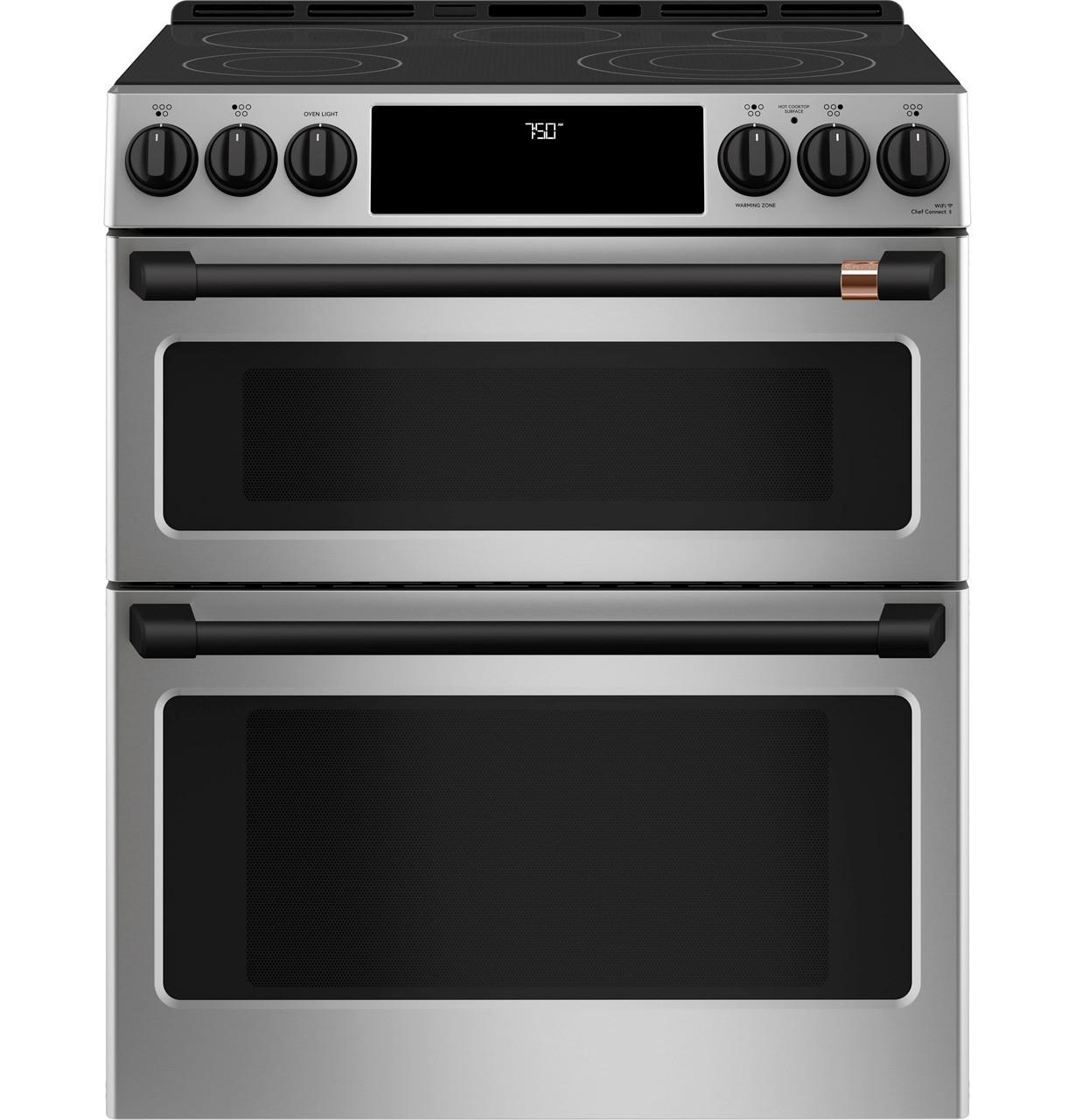 Cafe Caf(eback)™ 30" Smart Slide-In, Front-Control, Radiant and Convection Double-Oven Range