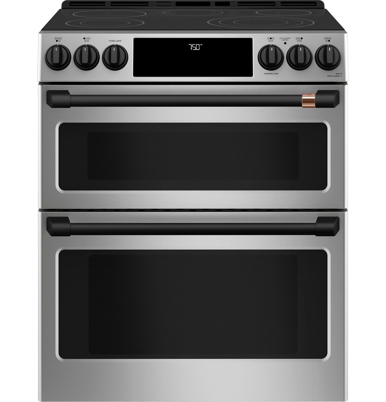 Cafe CES750P2MS1 CAF(EBACK)™ 30" Smart Slide-In, Front-Control, Radiant and Convection Double-Oven Range