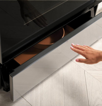 Cafe CGS700M2NS5 CAF(EBACK)™ 30" Smart Slide-In, Front-Control, Gas Range with Convection Oven in Platinum Glass