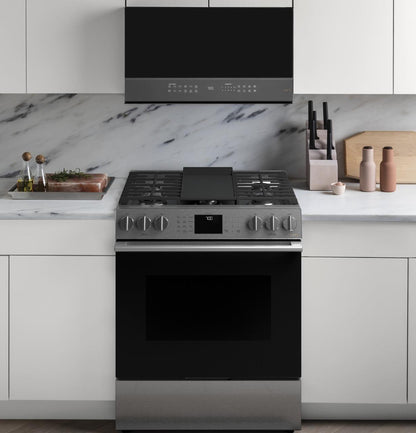 Cafe CGS700M2NS5 CAF(EBACK)™ 30" Smart Slide-In, Front-Control, Gas Range with Convection Oven in Platinum Glass