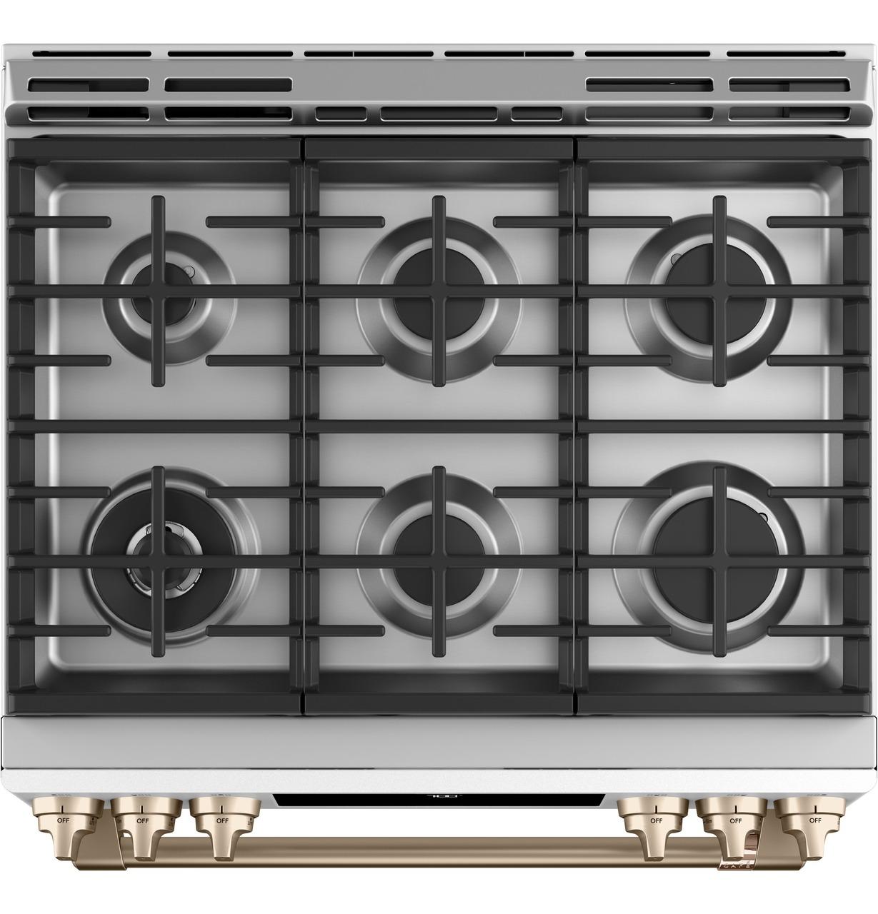 Cafe Caf(eback)™ 30" Smart Slide-In, Front-Control, Gas Range with Convection Oven