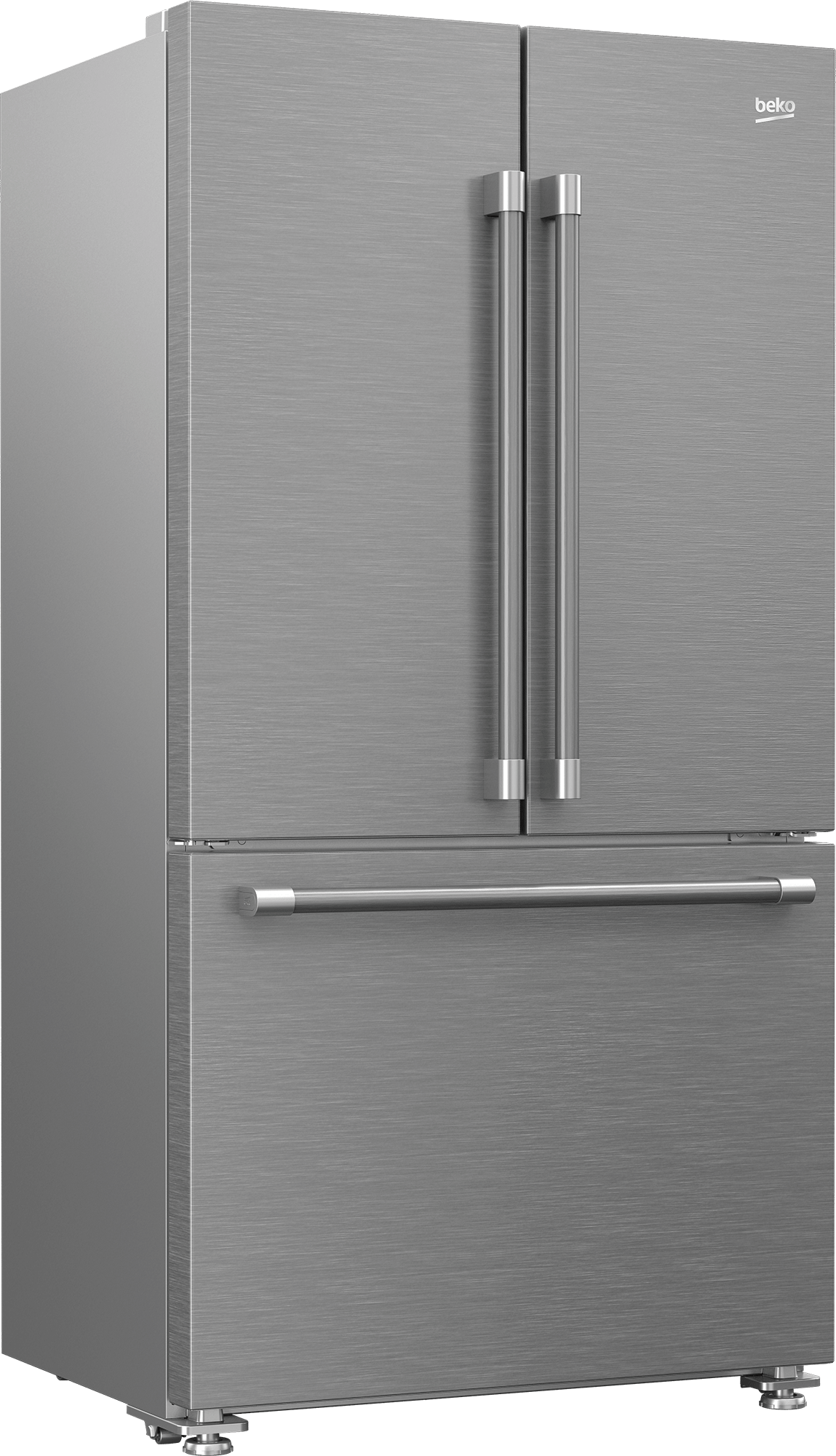 36" French Three-Door Stainless Steel Refrigerator with Auto Ice Maker, Water Dispenser