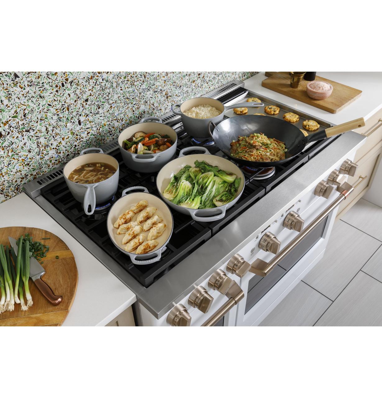 Cafe Caf(eback)™ 48" Smart Dual-Fuel Commercial-Style Range with 6 Burners and Griddle (Natural Gas)