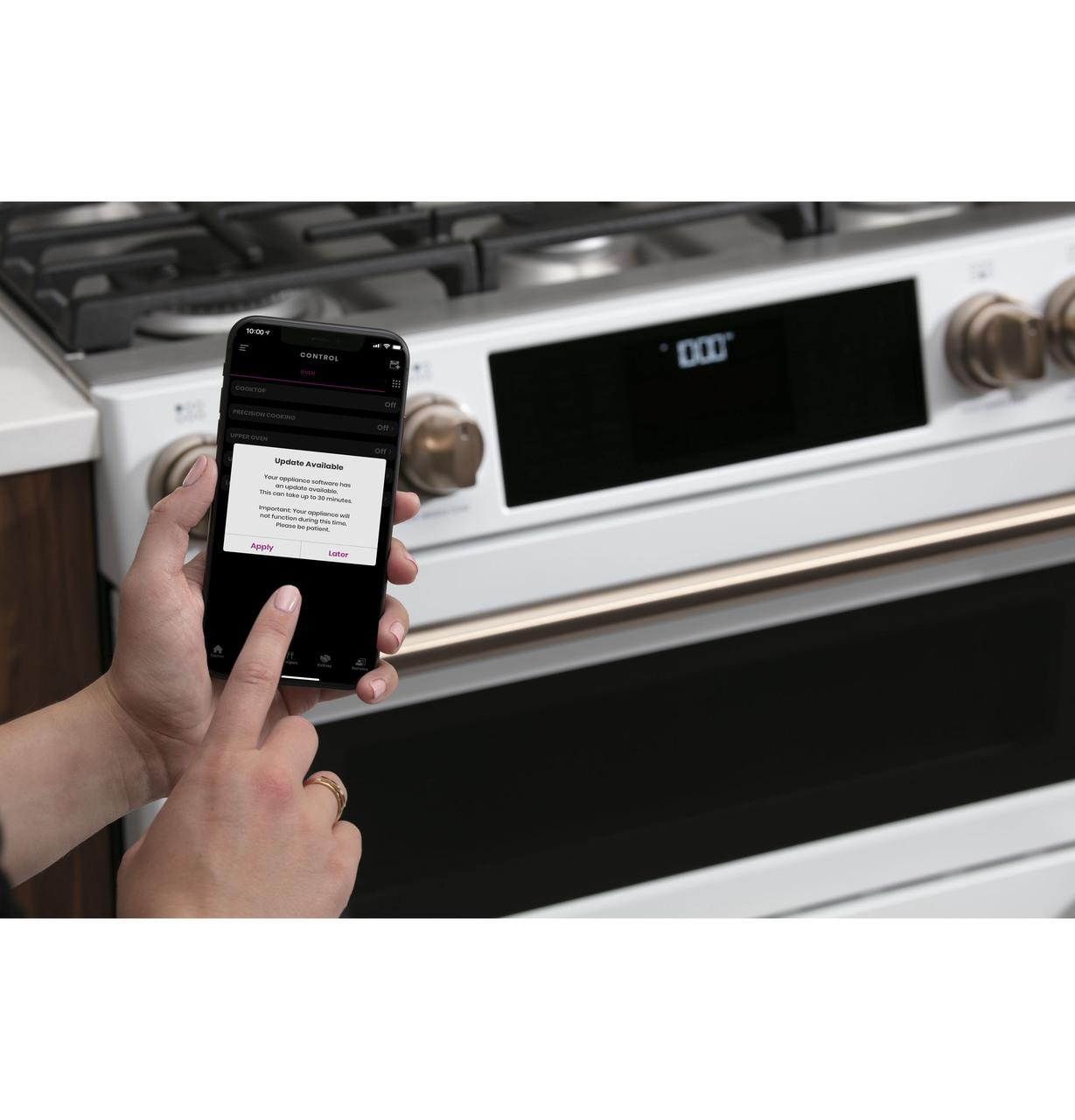 Cafe Caf(eback)™ 30" Smart Slide-In, Front-Control, Gas Double-Oven Range with Convection