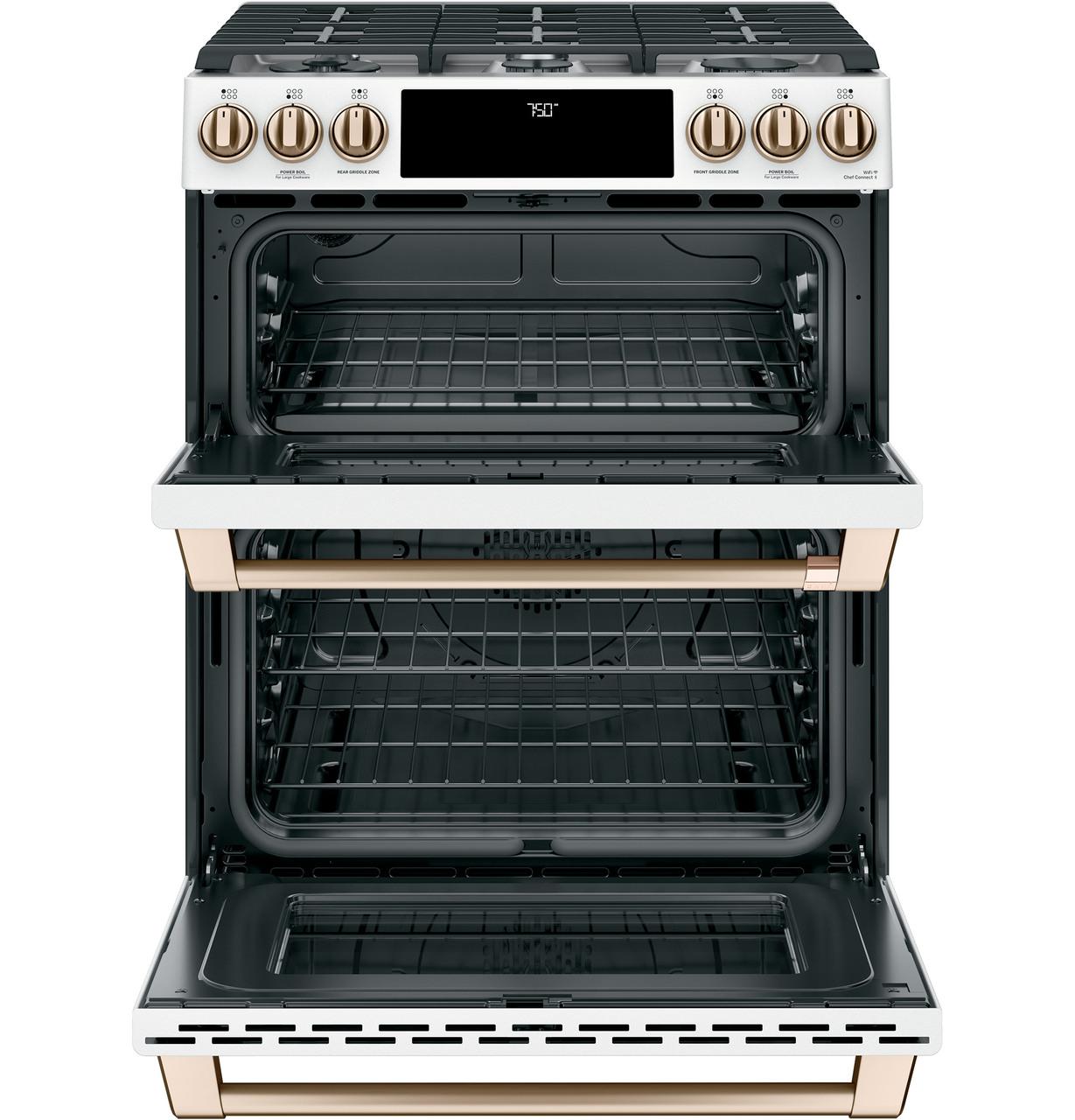 Cafe CGS750P4MW2 CAF(EBACK)™ 30" Smart Slide-In, Front-Control, Gas Double-Oven Range with Convection