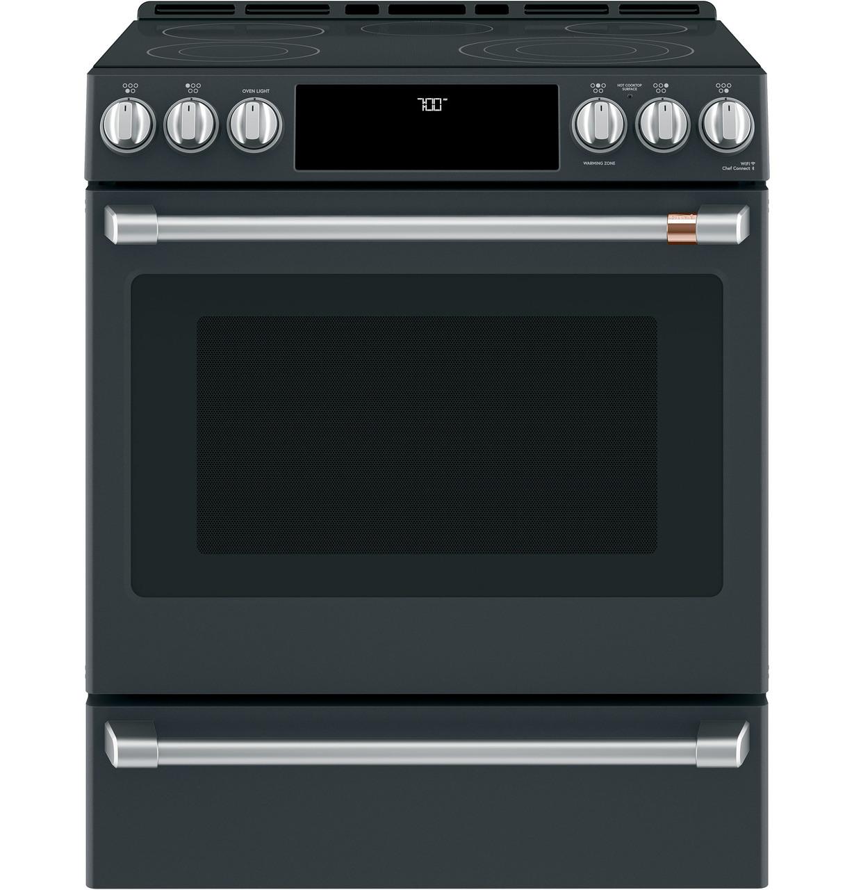 Cafe Caf(eback)™ 30" Smart Slide-In, Front-Control, Radiant and Convection Range