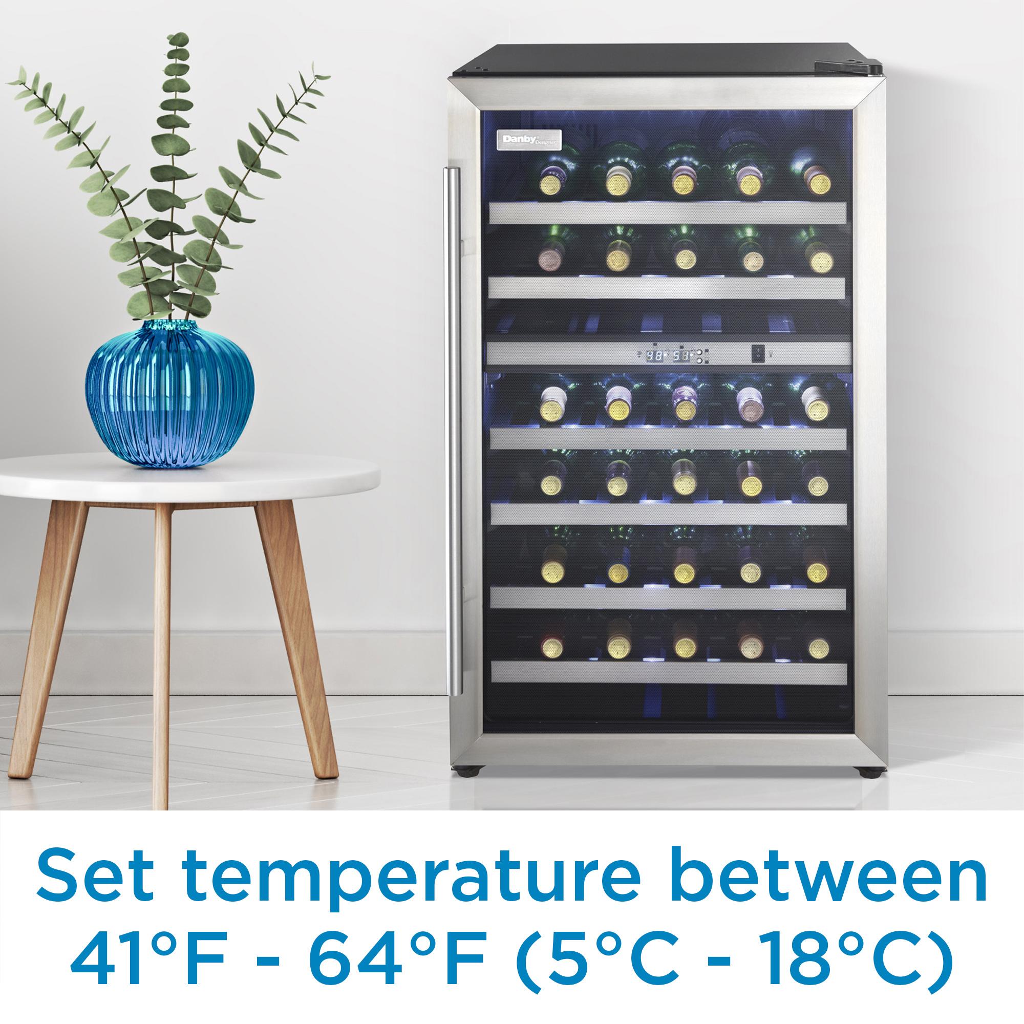 DWC114BLSDD Danby Designer 38 Bottle Free-Standing Wine Cooler in Black Stainless Steel