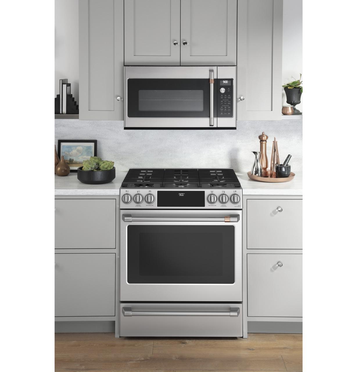 Cafe C2S900P2MS1 CAF(EBACK)™ 30" Smart Slide-In, Front-Control, Dual-Fuel Range with Warming Drawer