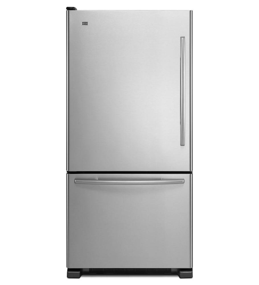 Bottom-Freezer Refrigerator with Spill-Catcher Shelves