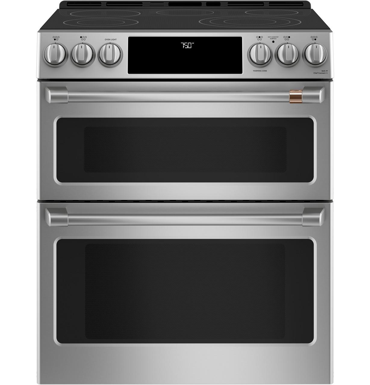 Cafe Caf(eback)™ 30" Smart Slide-In, Front-Control, Radiant and Convection Double-Oven Range