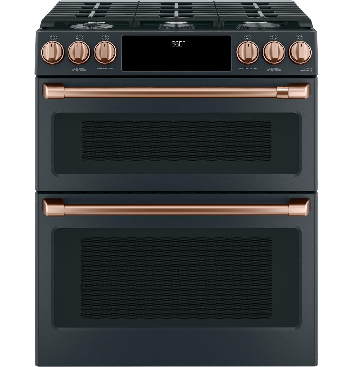 Caf(eback)™ 30" Smart Slide-In, Front-Control, Dual-Fuel, Double-Oven Range with Convection