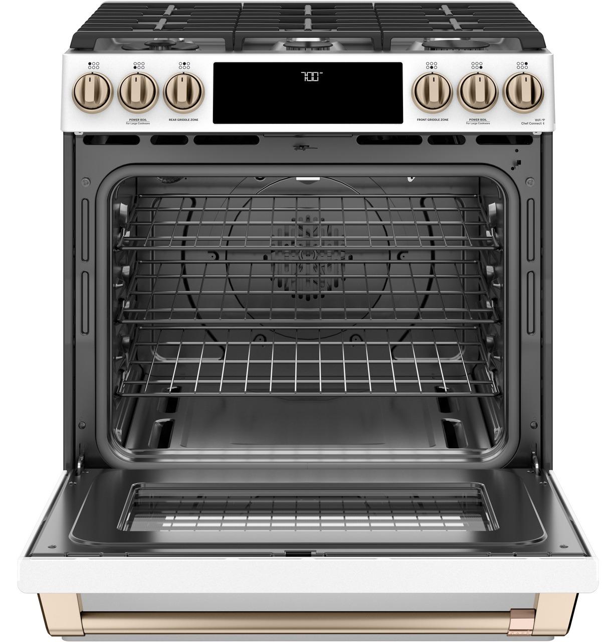 Cafe CGS700P4MW2 CAF(EBACK)™ 30" Smart Slide-In, Front-Control, Gas Range with Convection Oven