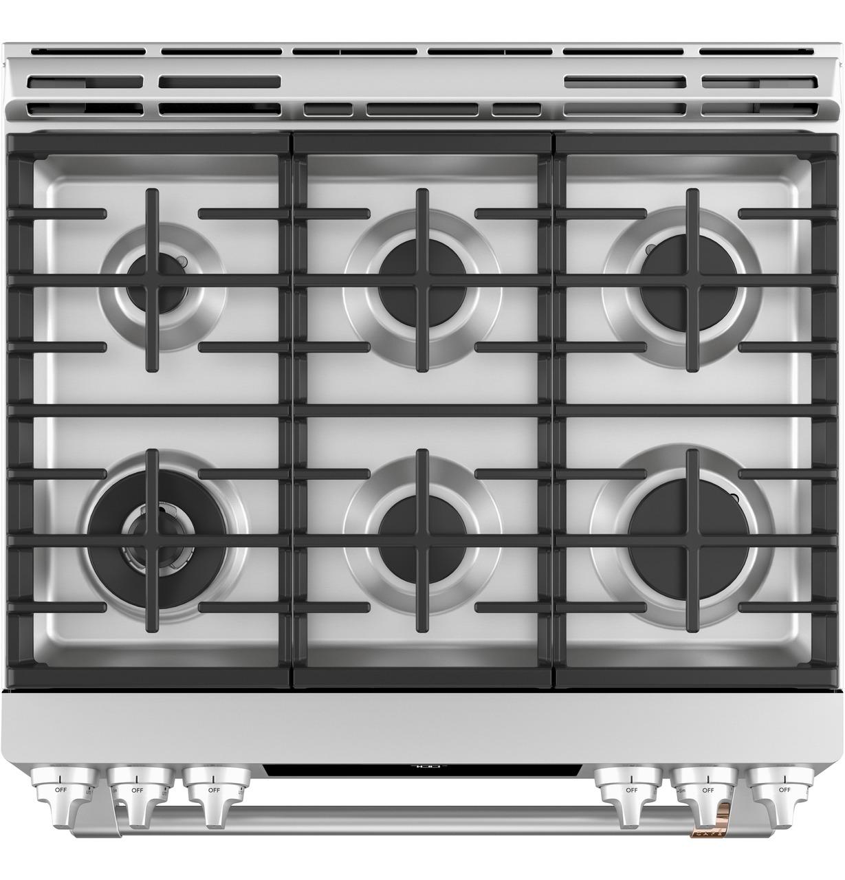 Cafe Caf(eback)™ 30" Smart Slide-In, Front-Control, Gas Range with Convection Oven