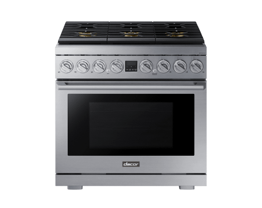 Dacor Transitional 36" Dual-Fuel Range, Silver Stainless Steel, Natural Gas/Liquid Propan
