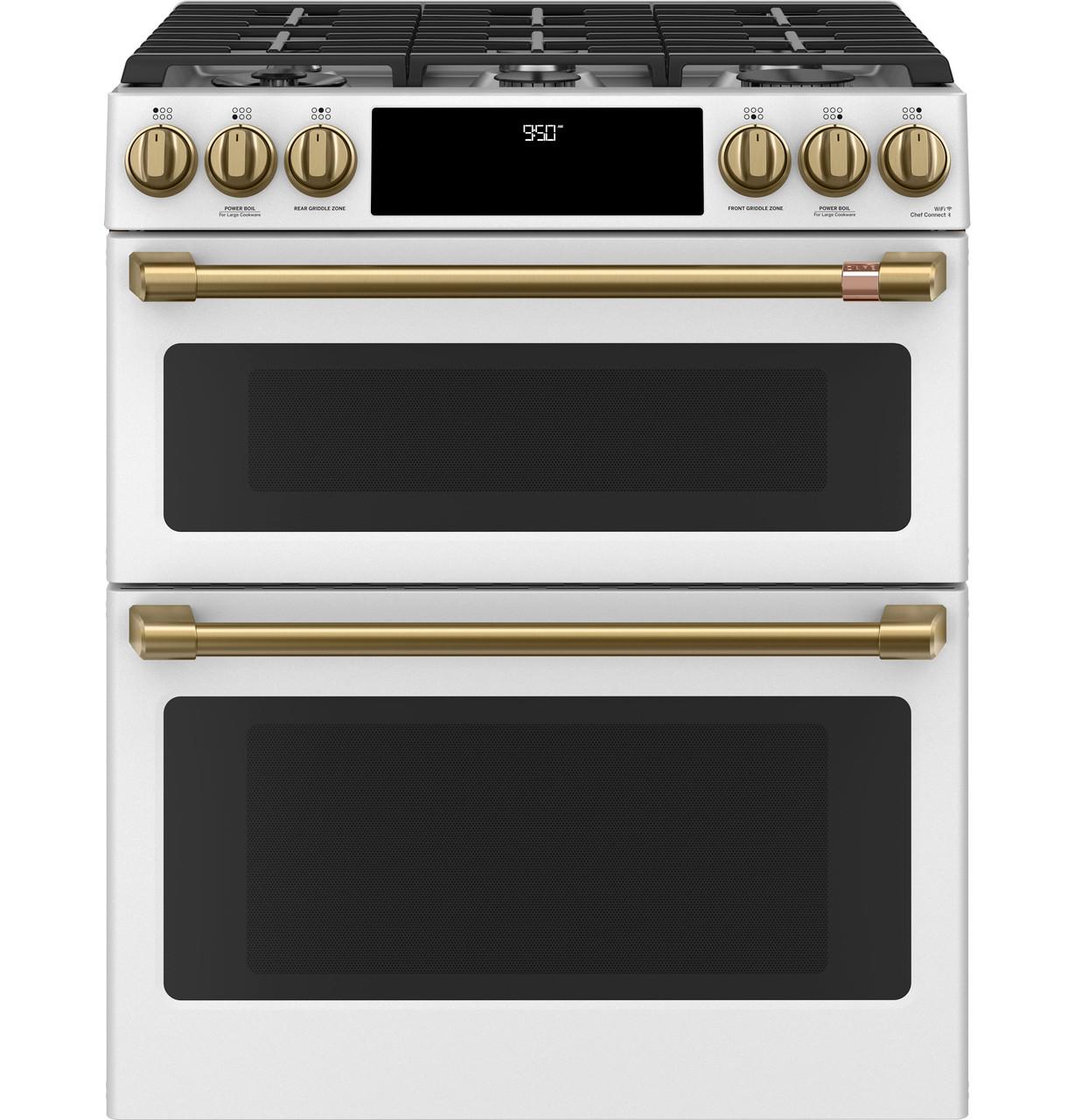 Cafe Caf(eback)™ 30" Smart Slide-In, Front-Control, Dual-Fuel, Double-Oven Range with Convection