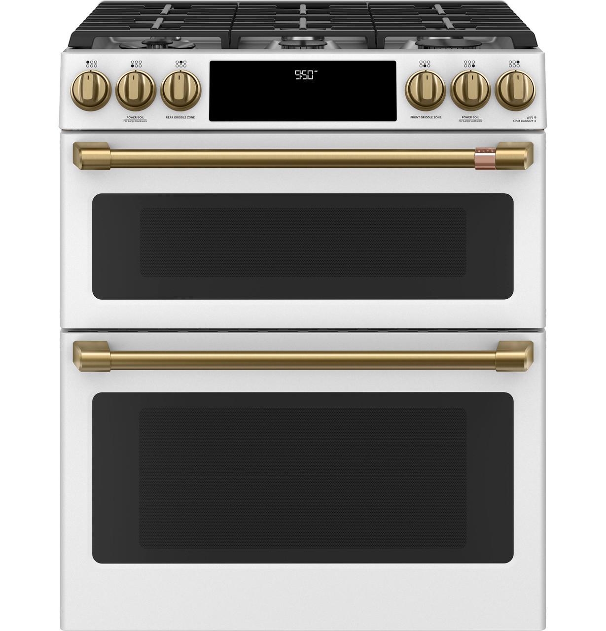 Cafe C2S950P4MW2 CAF(EBACK)™ 30" Smart Slide-In, Front-Control, Dual-Fuel, Double-Oven Range with Convection