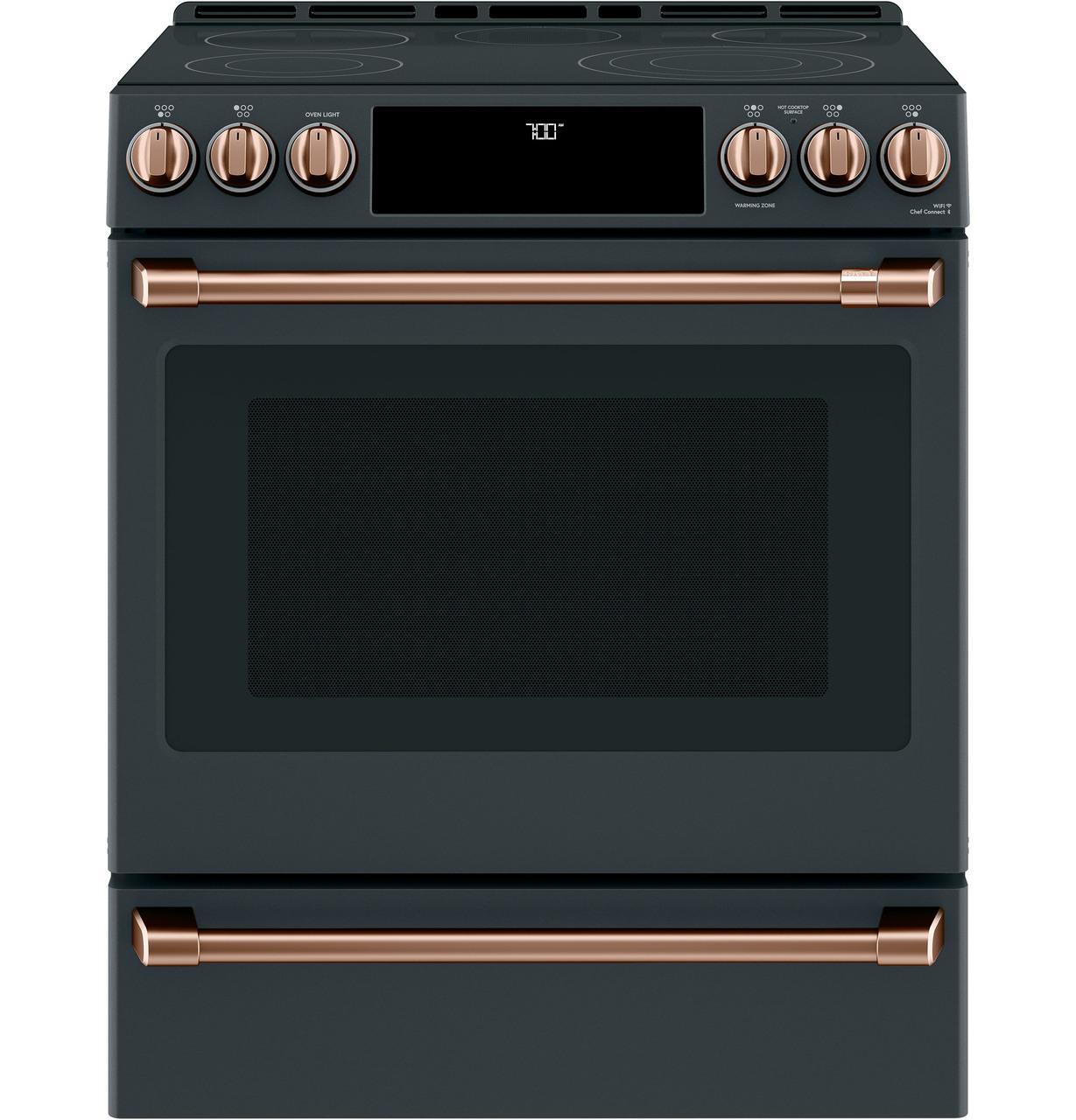 Cafe Caf(eback)™ 30" Smart Slide-In, Front-Control, Radiant and Convection Range