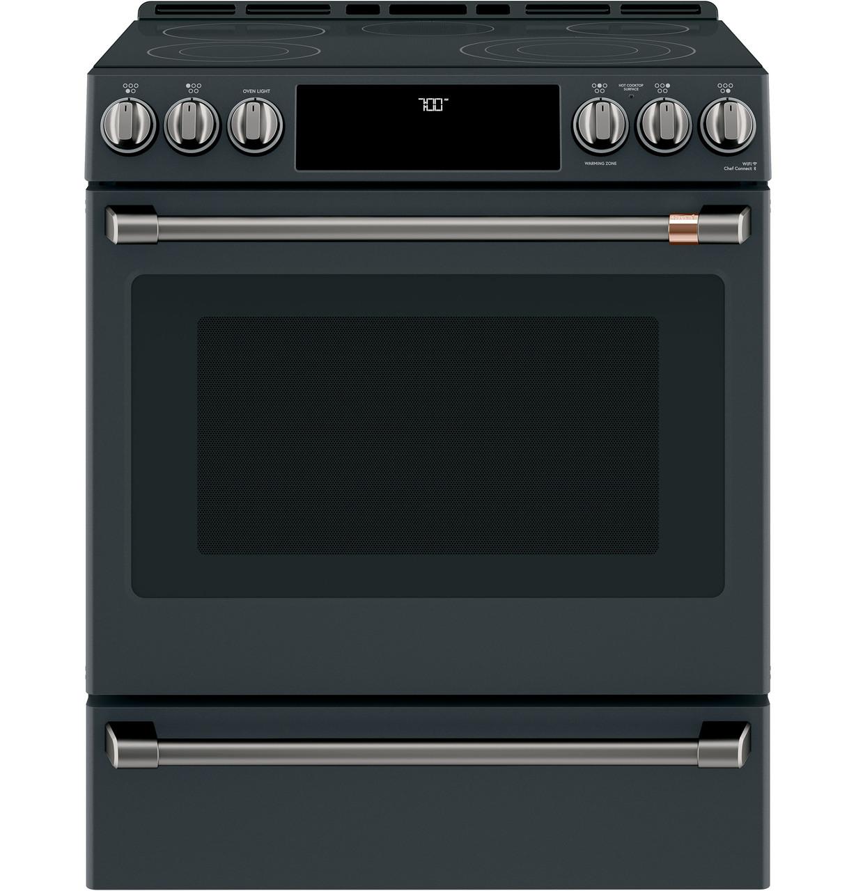 Cafe Caf(eback)™ 30" Smart Slide-In, Front-Control, Radiant and Convection Range