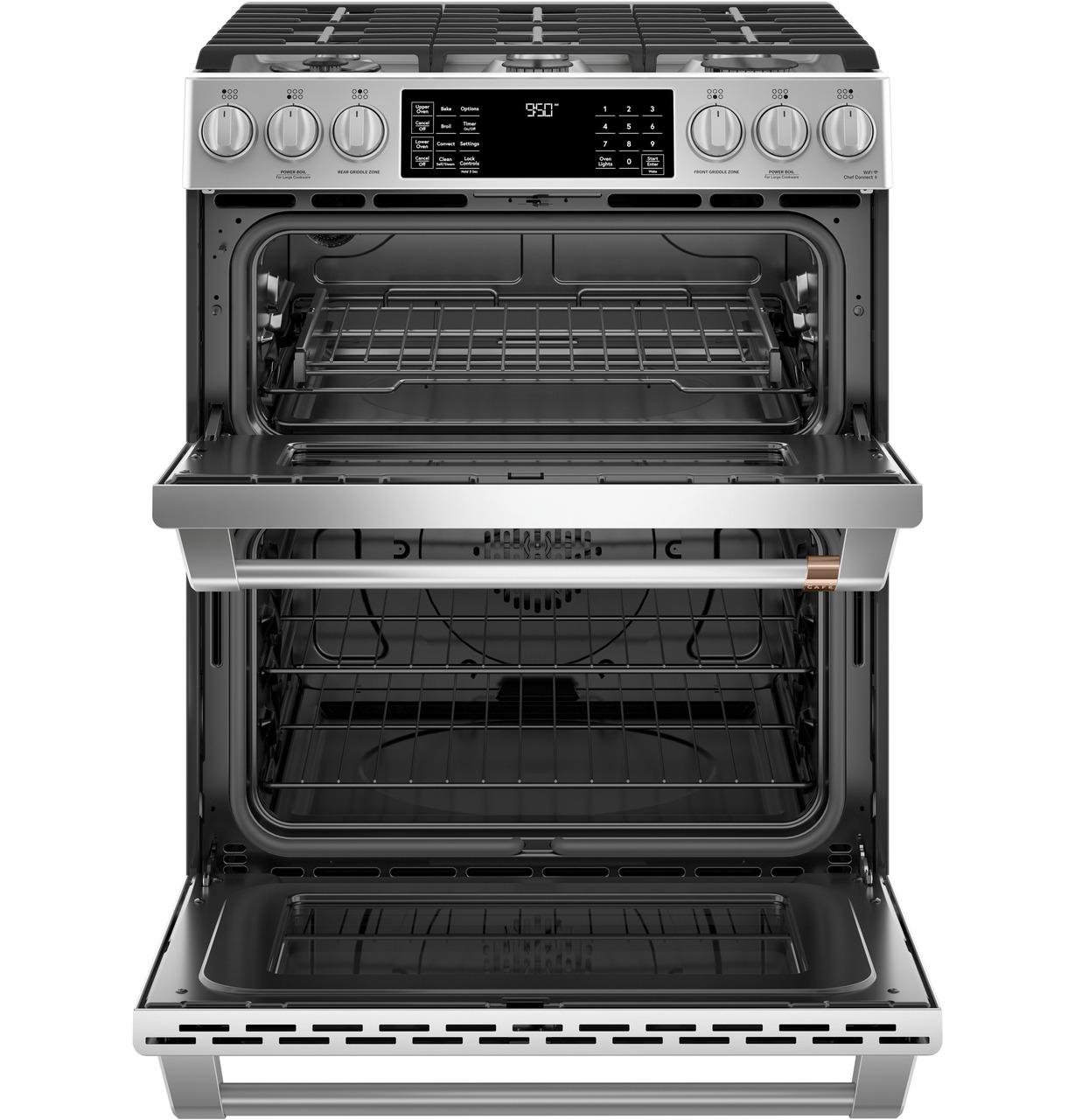 Cafe C2S950P2MS1 CAF(EBACK)™ 30" Smart Slide-In, Front-Control, Dual-Fuel, Double-Oven Range with Convection
