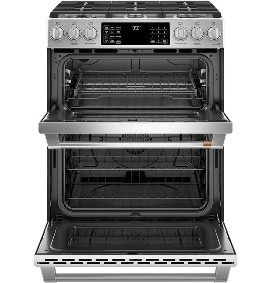 Cafe C2S950P2MS1 CAF(EBACK)™ 30" Smart Slide-In, Front-Control, Dual-Fuel, Double-Oven Range with Convection