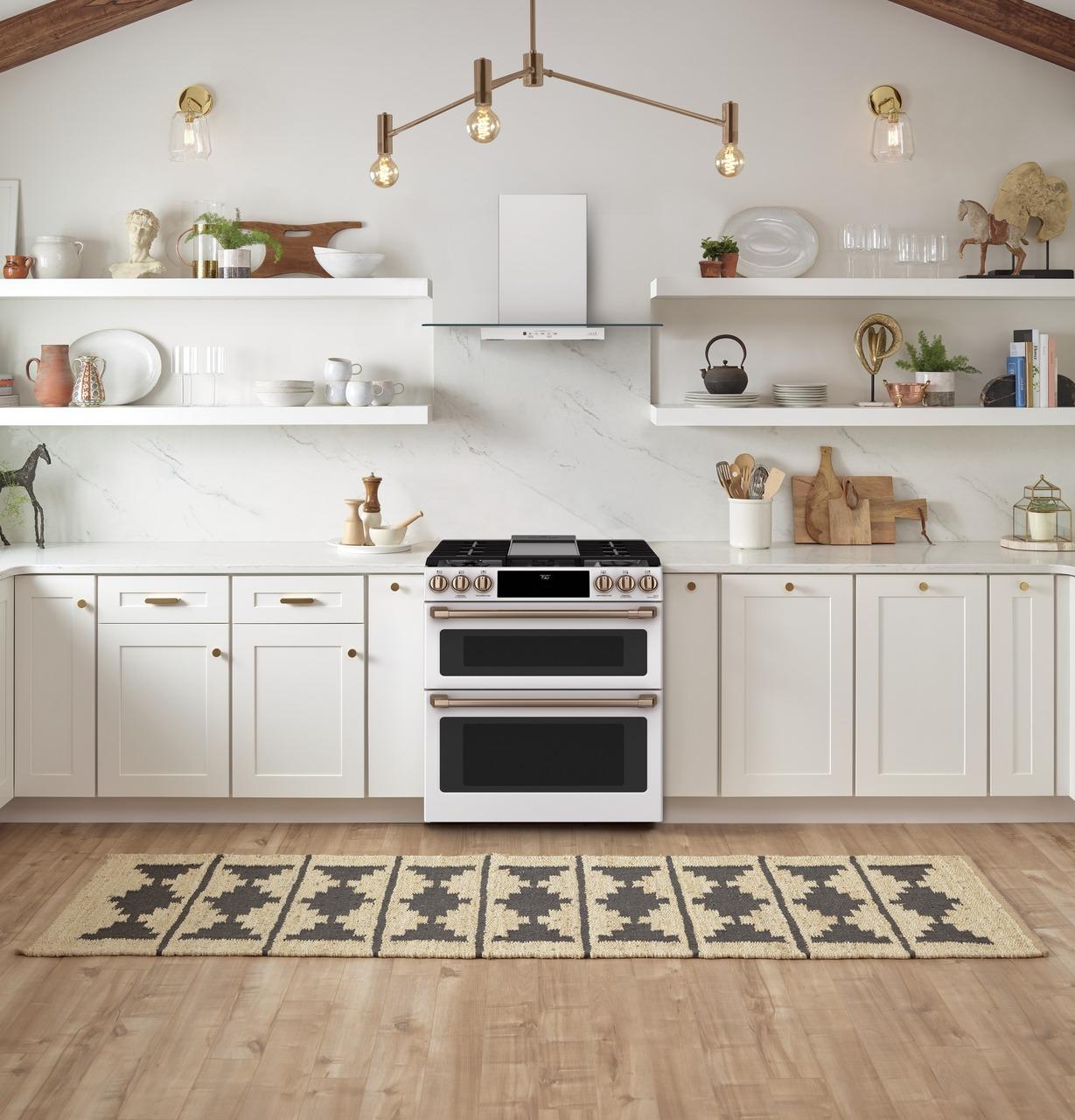 Cafe CGS750P4MW2 CAF(EBACK)™ 30" Smart Slide-In, Front-Control, Gas Double-Oven Range with Convection