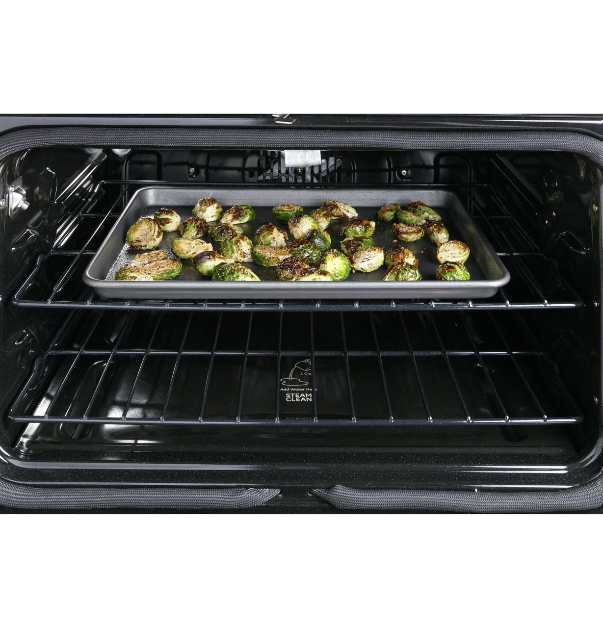 Cafe CGS700M2NS5 Caf(eback)™ 30" Smart Slide-In, Front-Control, Gas Range with Convection Oven in Platinum Glass