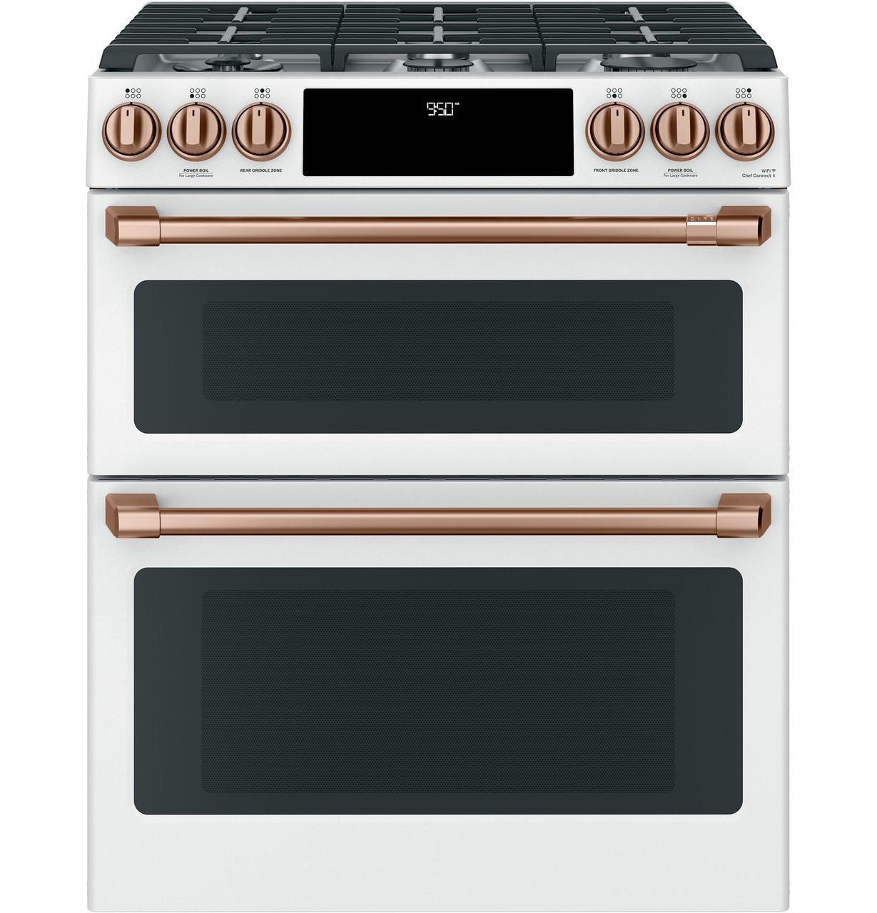 Cafe C2S950P4MW2 Caf(eback)™ 30" Smart Slide-In, Front-Control, Dual-Fuel, Double-Oven Range with Convection