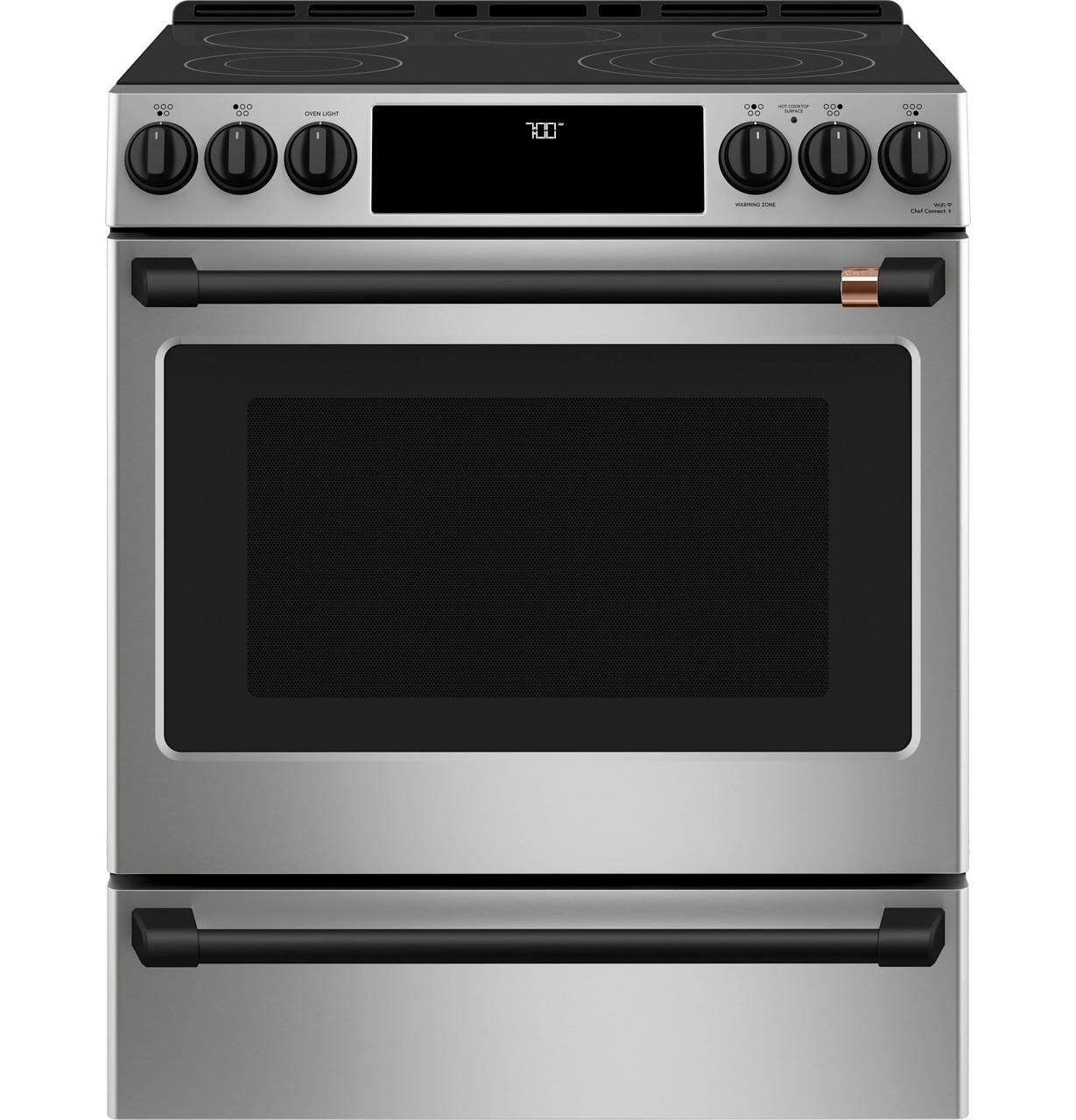 Cafe Caf(eback)™ 30" Smart Slide-In, Front-Control, Radiant and Convection Range