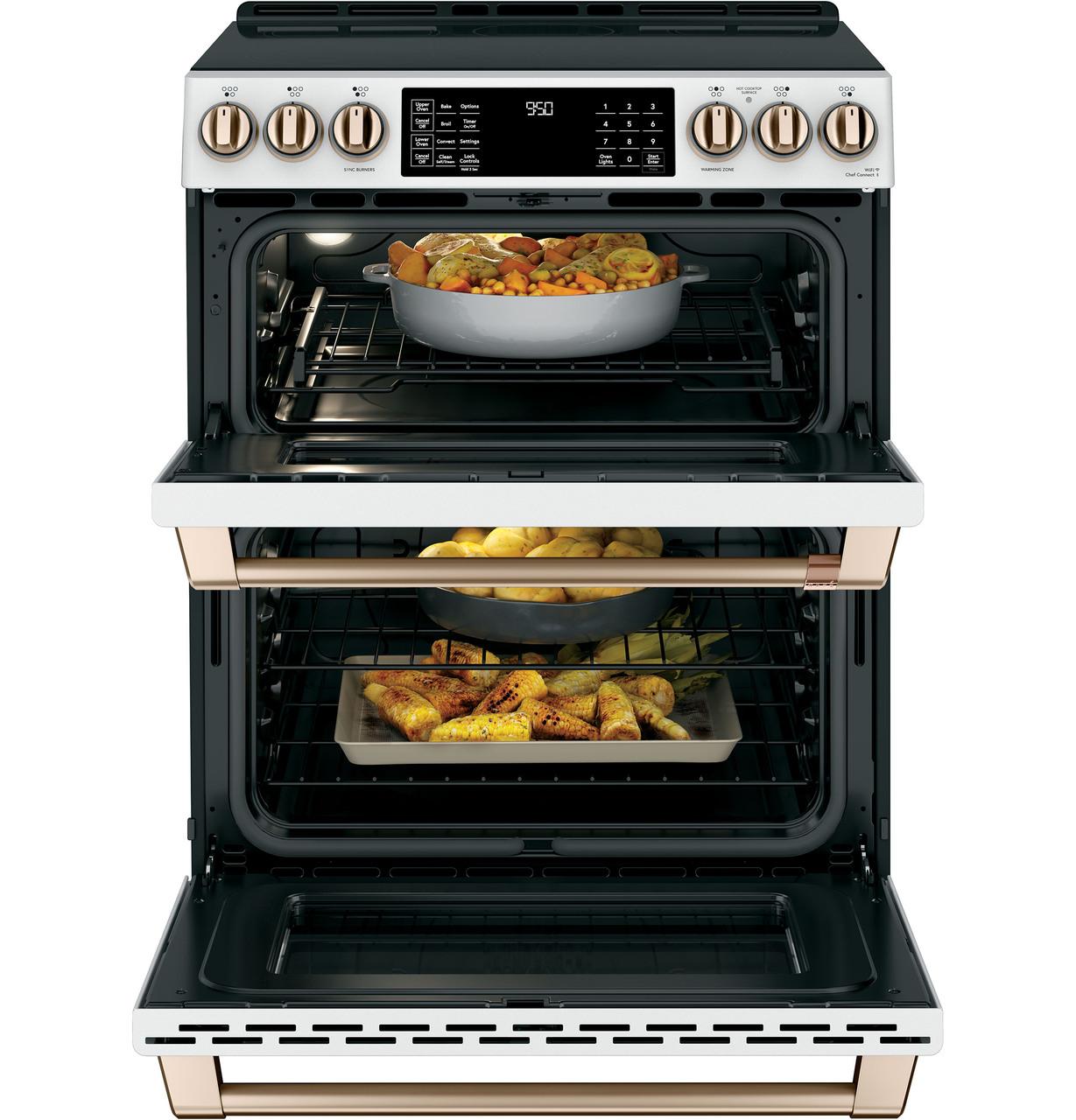 Cafe CHS950P4MW2 CAF(EBACK)™ 30" Smart Slide-In, Front-Control, Induction and Convection Double-Oven Range