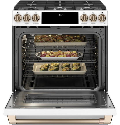 Cafe CGS700P4MW2 CAF(EBACK)™ 30" Smart Slide-In, Front-Control, Gas Range with Convection Oven