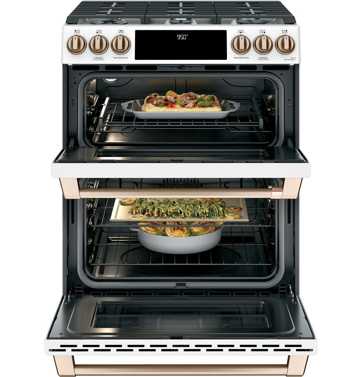 Cafe Caf(eback)™ 30" Smart Slide-In, Front-Control, Dual-Fuel, Double-Oven Range with Convection