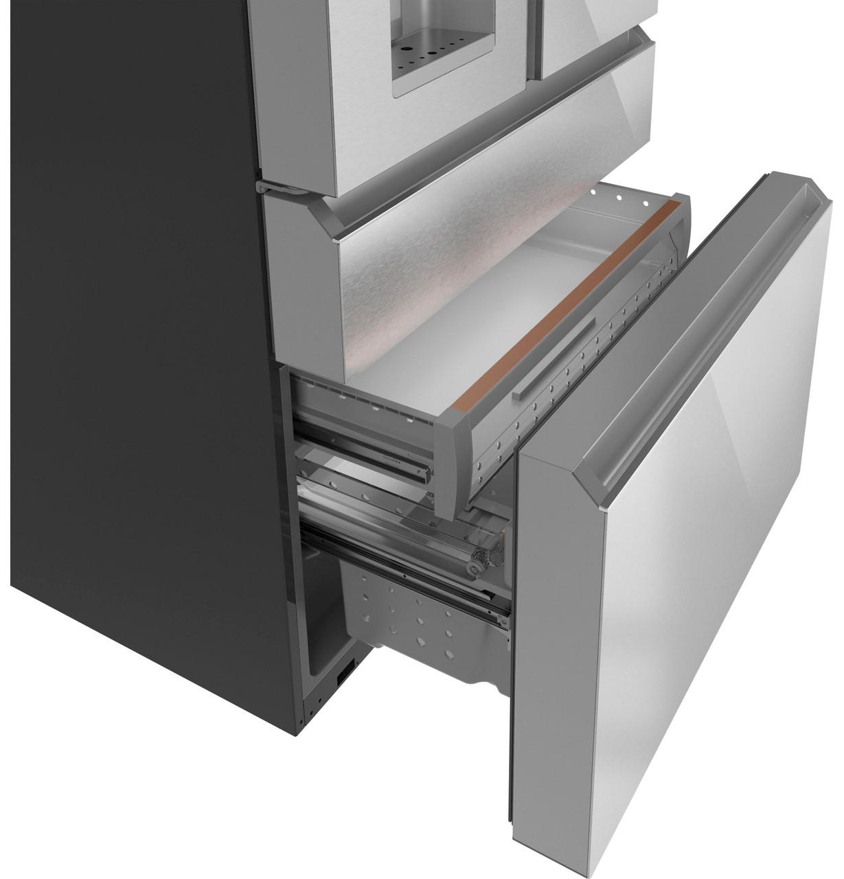 Cafe CXE22DM5PS5 CAF(EBACK)™ ENERGY STAR® 22.3 Cu. Ft. Smart Counter-Depth 4-Door French-Door Refrigerator in Platinum Glass