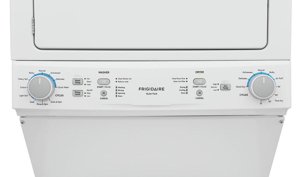 Frigidaire FLCE7523AW Electric Long Vent Stacked Laundry Center - 3.9 Cu. Ft Washer and 5.5 Cu. Ft. Dryer