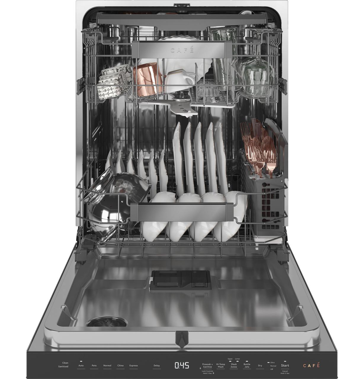 Caf(eback)™ Stainless Steel Interior Dishwasher with Sanitize and Ultra Wash & Dry in Platinum Glass