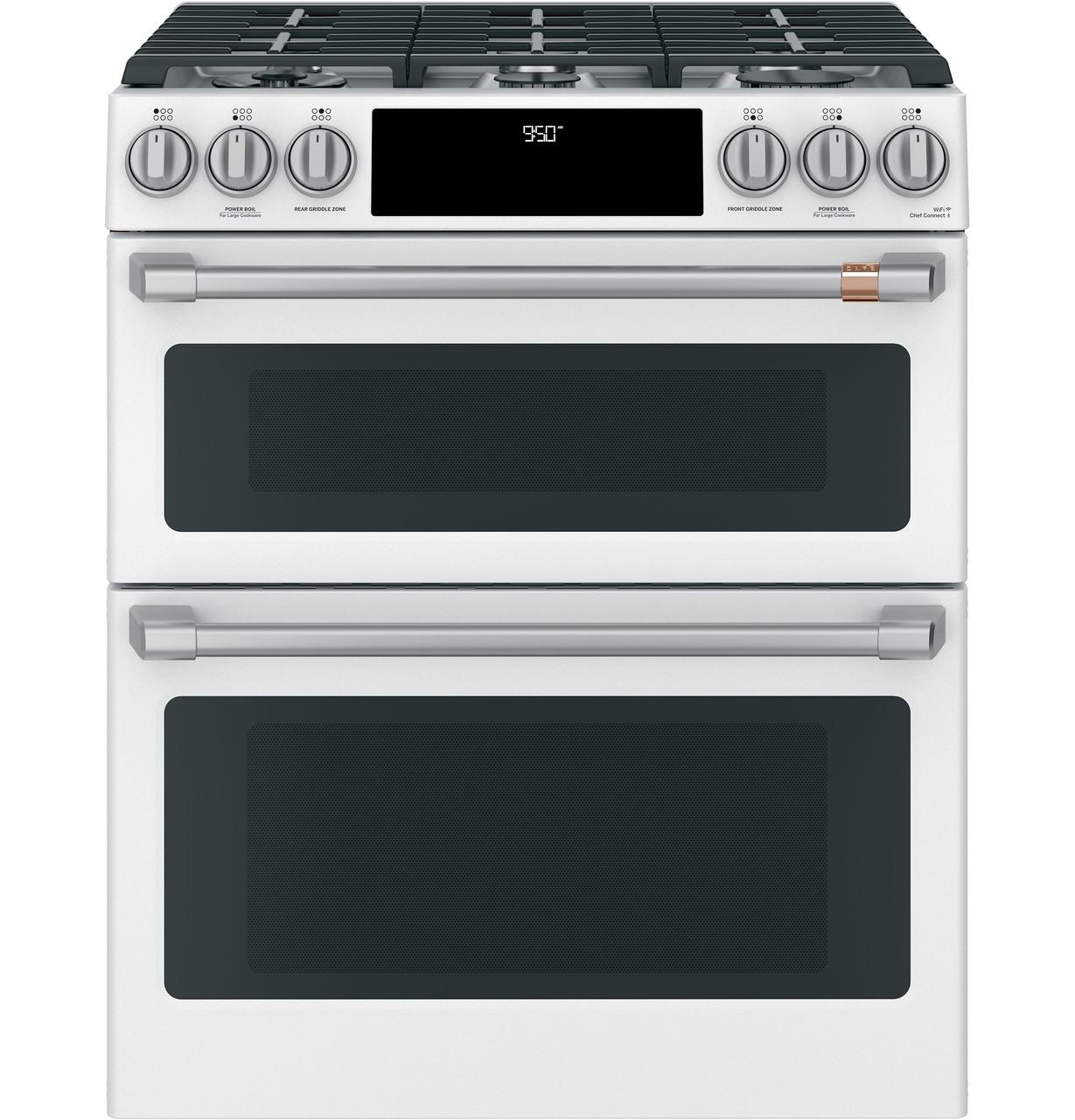 Cafe C2S950P4MW2 Caf(eback)™ 30" Smart Slide-In, Front-Control, Dual-Fuel, Double-Oven Range with Convection