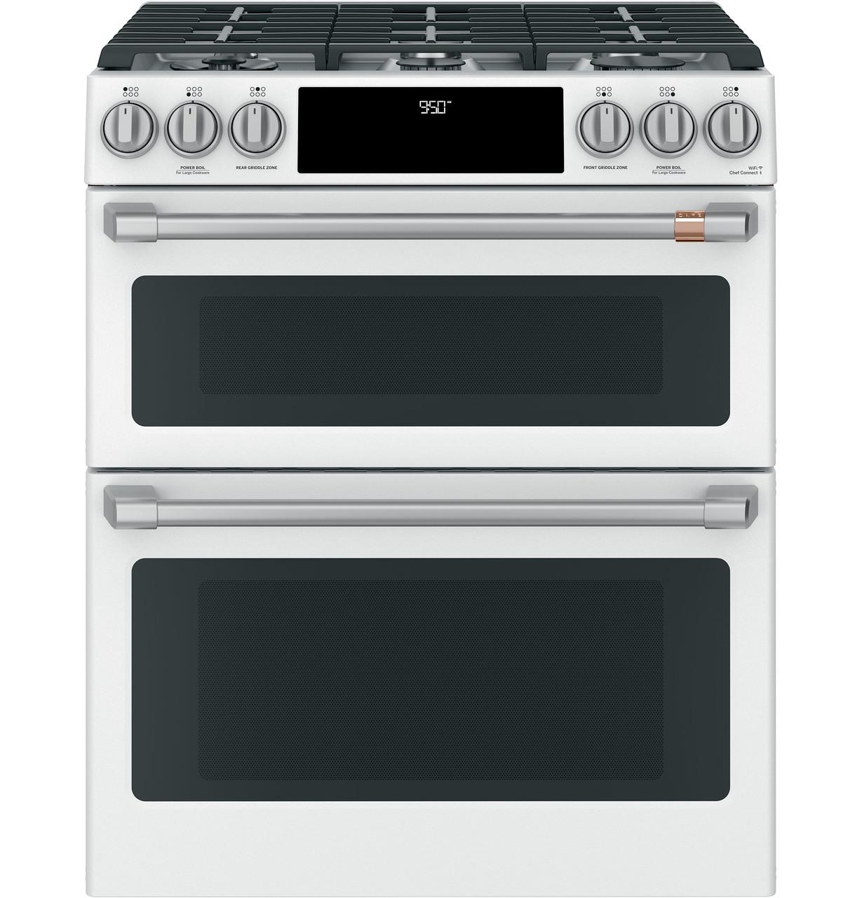 Cafe C2S950P4MW2 CAF(EBACK)™ 30" Smart Slide-In, Front-Control, Dual-Fuel, Double-Oven Range with Convection